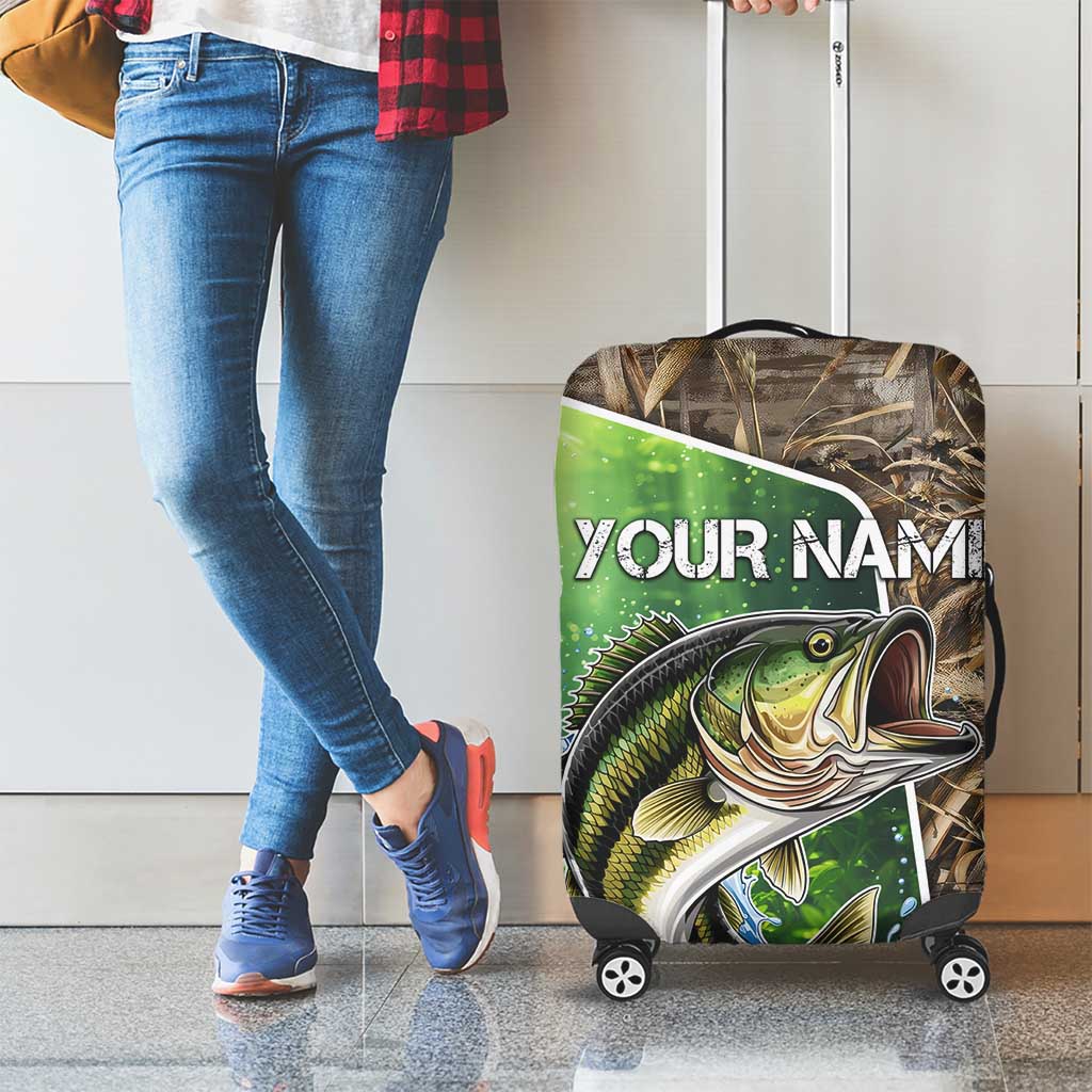 Personalized Bass Fishing Design Luggage Cover Leaping Fish Graphic and Camouflage Green Water Splash Print TS04