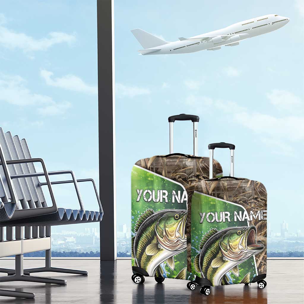 Personalized Bass Fishing Design Luggage Cover Leaping Fish Graphic and Camouflage Green Water Splash Print TS04
