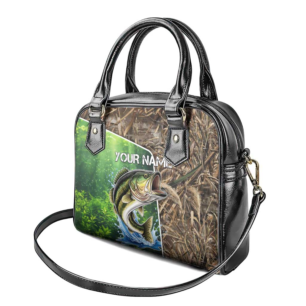 Personalized Bass Fishing Design Shoulder Handbag Leaping Fish Graphic and Camouflage Green Water Splash Print TS04