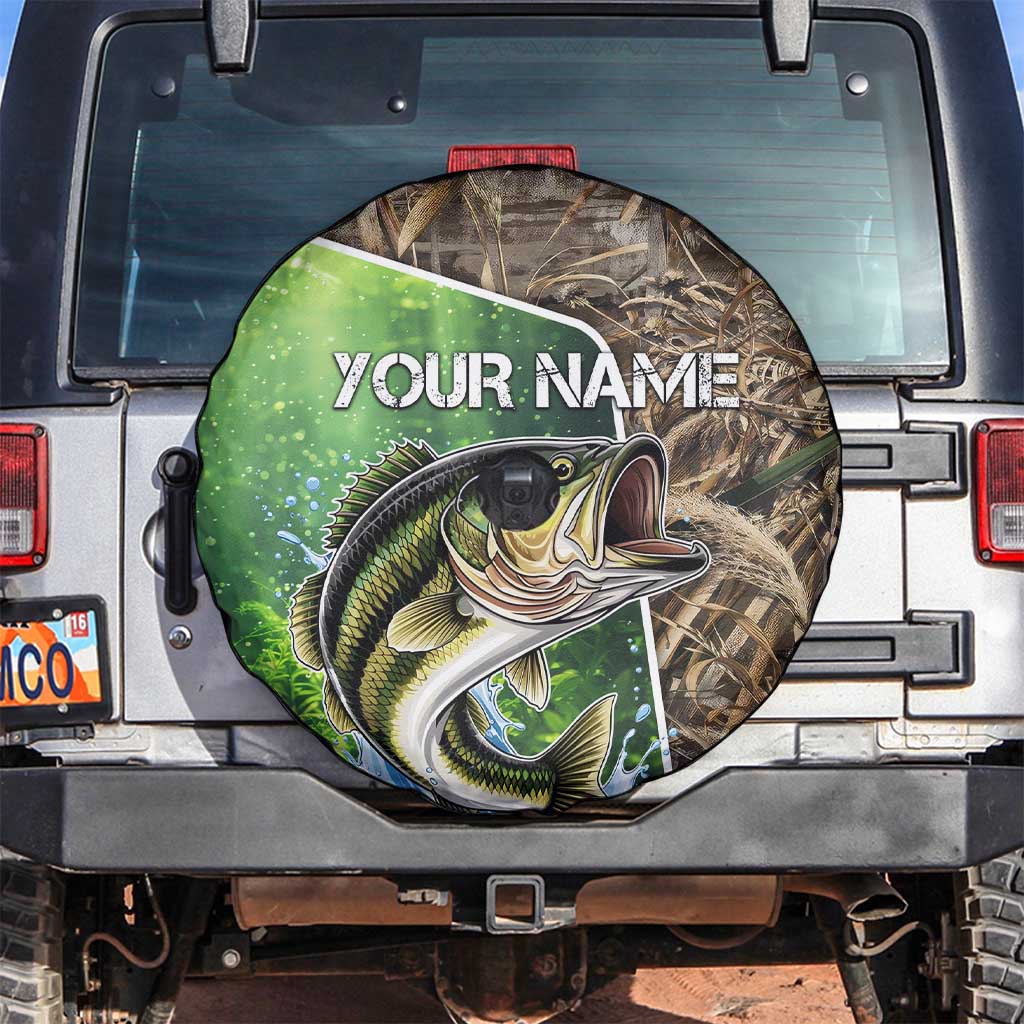 Personalized Bass Fishing Design Spare Tire Cover Leaping Fish Graphic and Camouflage Green Water Splash Print TS04