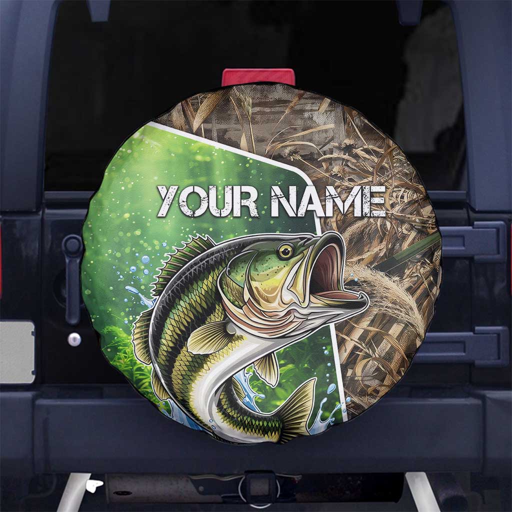 Personalized Bass Fishing Design Spare Tire Cover Leaping Fish Graphic and Camouflage Green Water Splash Print TS04