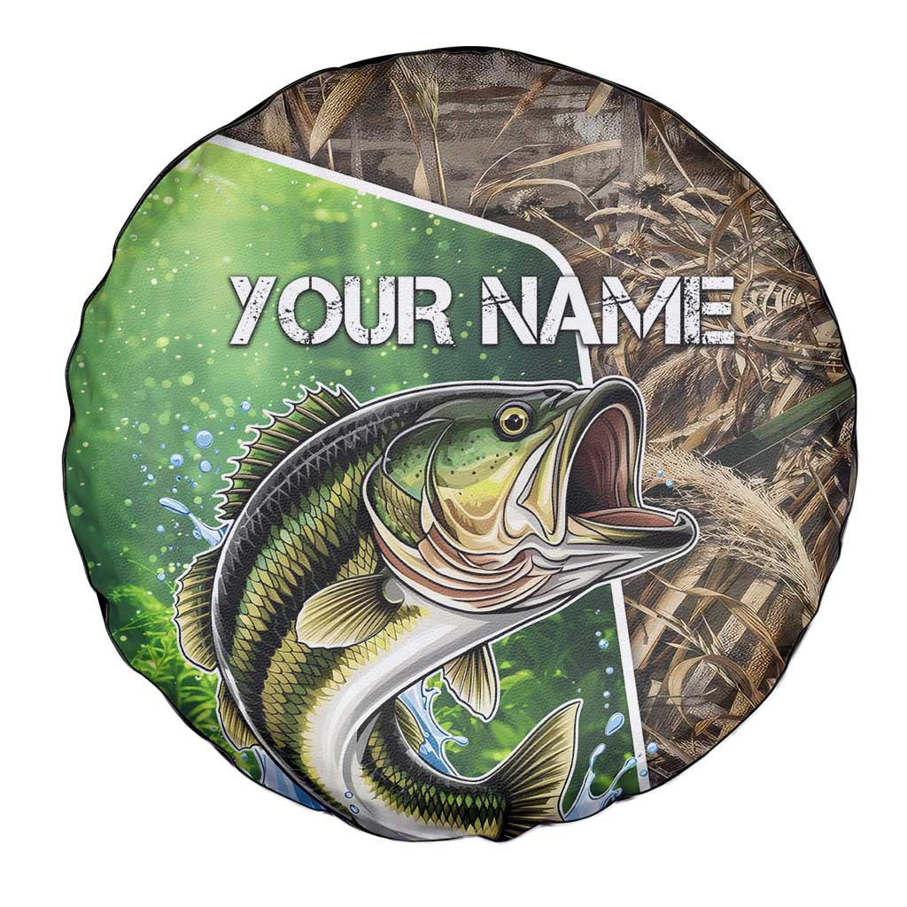 Personalized Bass Fishing Design Spare Tire Cover Leaping Fish Graphic and Camouflage Green Water Splash Print TS04
