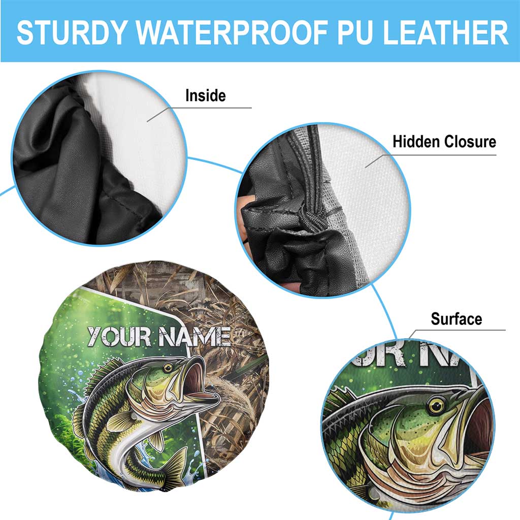 Personalized Bass Fishing Design Spare Tire Cover Leaping Fish Graphic and Camouflage Green Water Splash Print TS04
