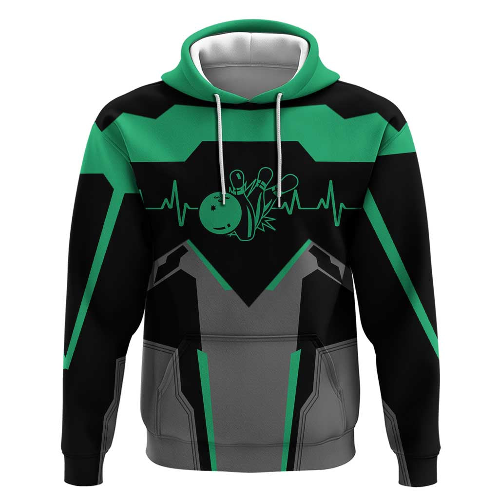 Personalized Bowling Heartbeat Team Hoodie For Bowlers Green and Gray TS04