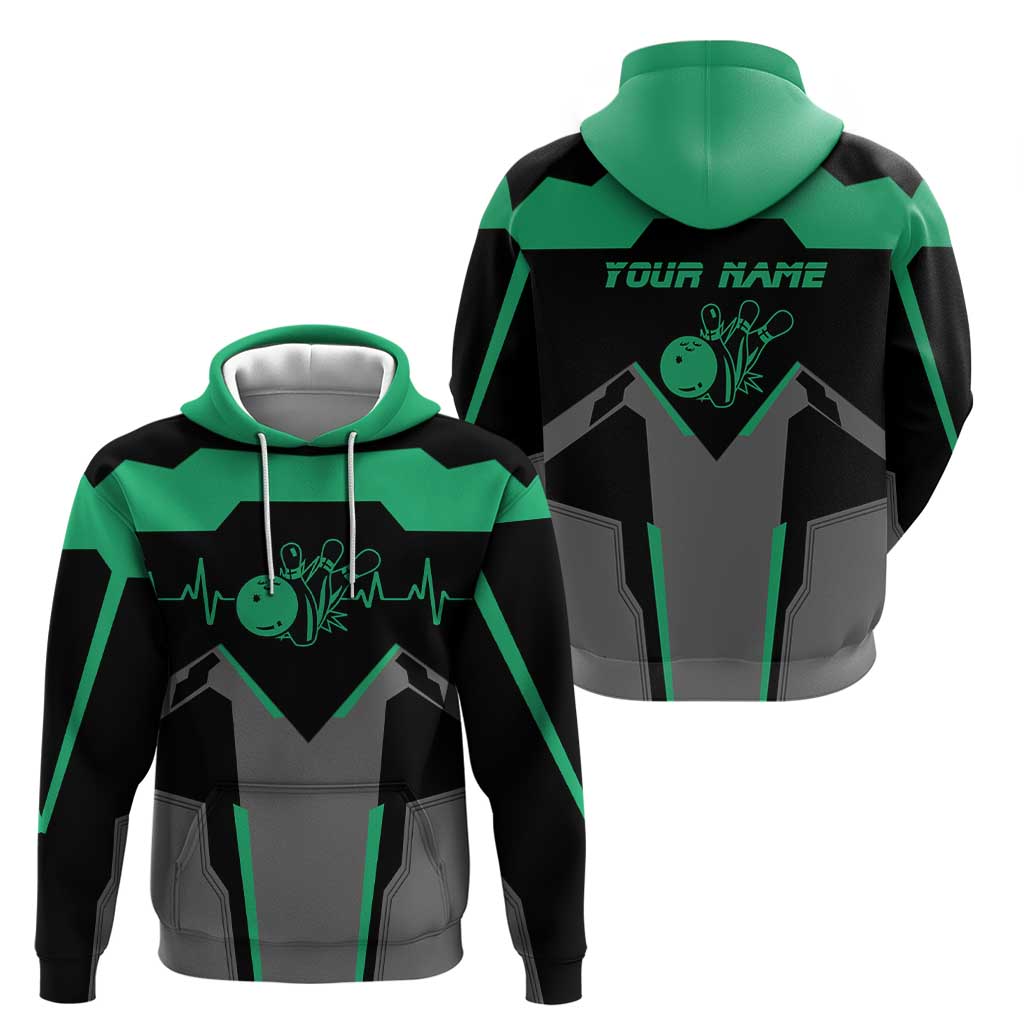 Personalized Bowling Heartbeat Team Hoodie For Bowlers Green and Gray TS04