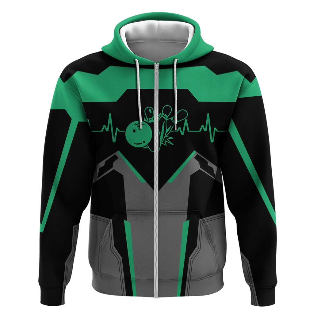 Personalized Bowling Heartbeat Team Hoodie For Bowlers Green and Gray TS04