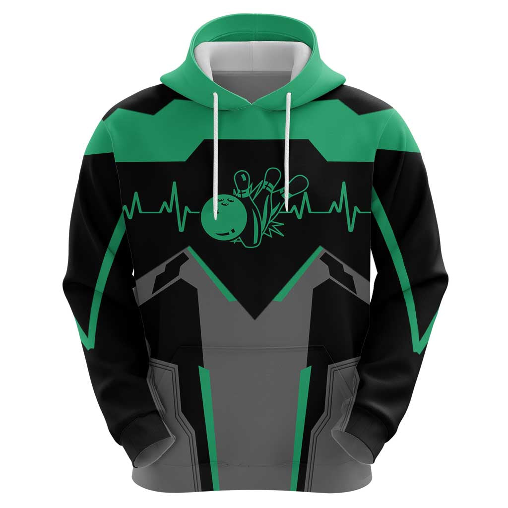 Personalized Bowling Heartbeat Team Hoodie For Bowlers Green and Gray TS04