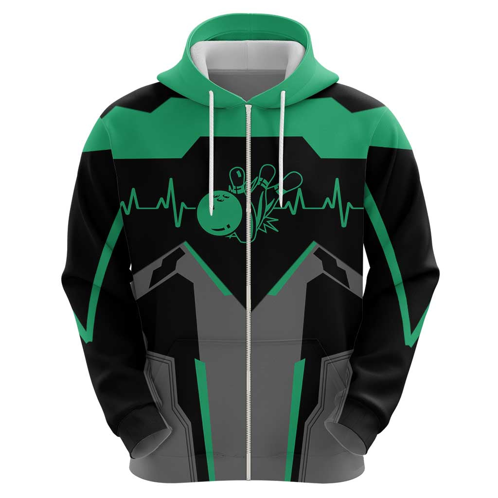 Personalized Bowling Heartbeat Team Hoodie For Bowlers Green and Gray TS04