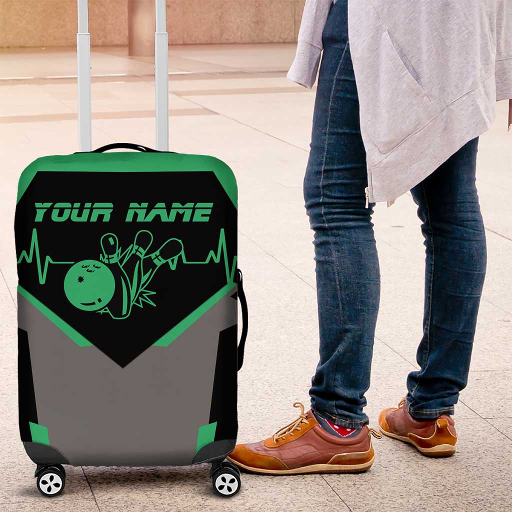 Personalized Bowling Heartbeat Team Luggage Cover For Bowlers Green and Gray TS04