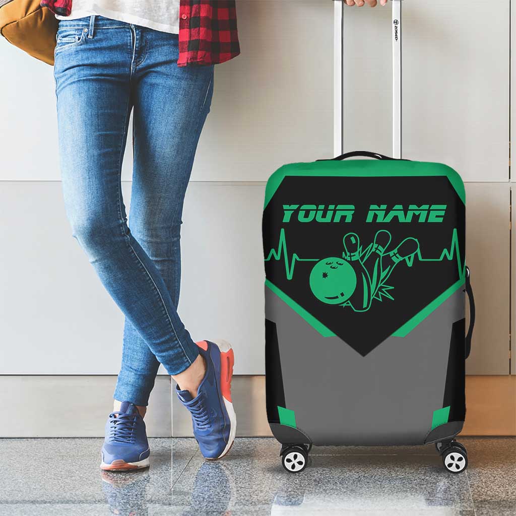Personalized Bowling Heartbeat Team Luggage Cover For Bowlers Green and Gray TS04
