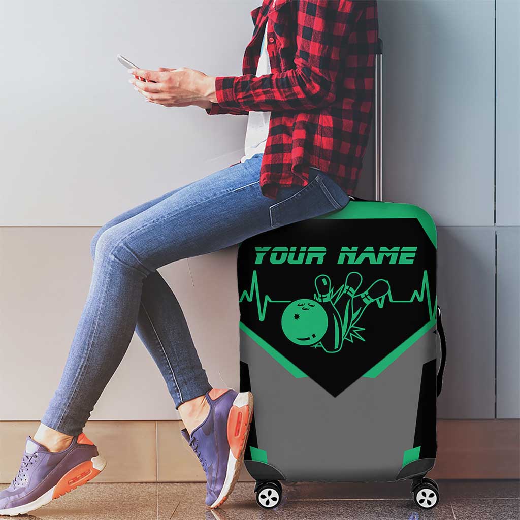 Personalized Bowling Heartbeat Team Luggage Cover For Bowlers Green and Gray TS04