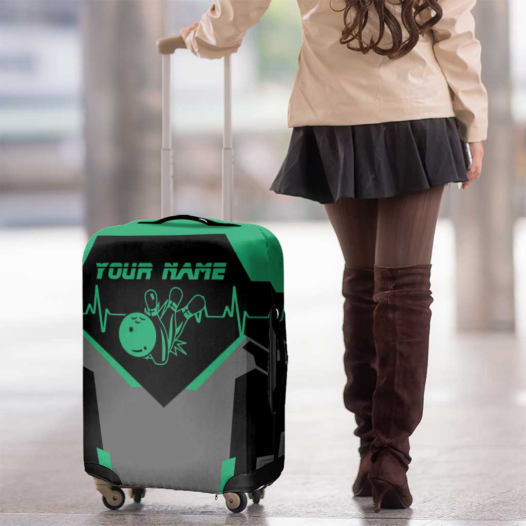 Personalized Bowling Heartbeat Team Luggage Cover For Bowlers Green and Gray TS04