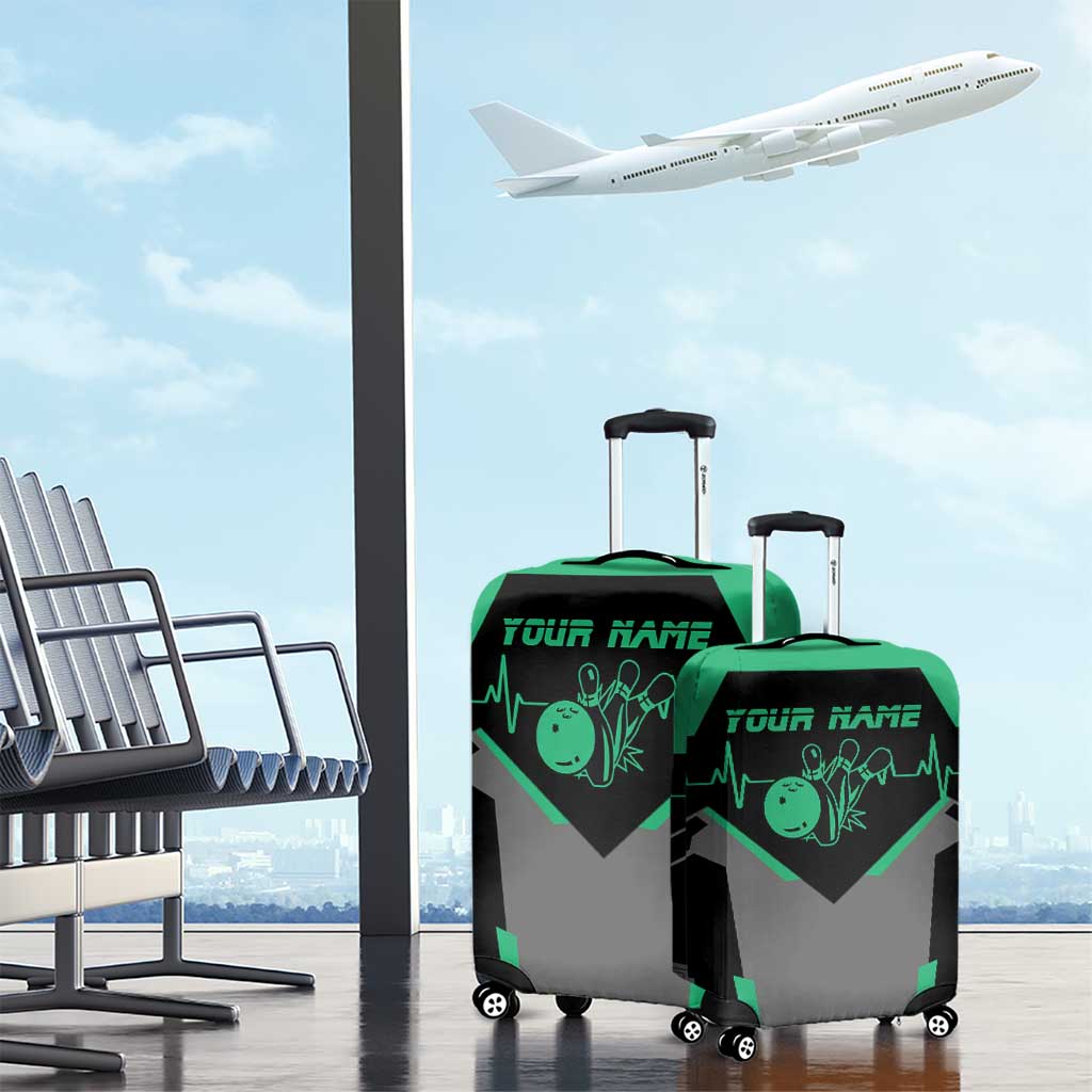 Personalized Bowling Heartbeat Team Luggage Cover For Bowlers Green and Gray TS04