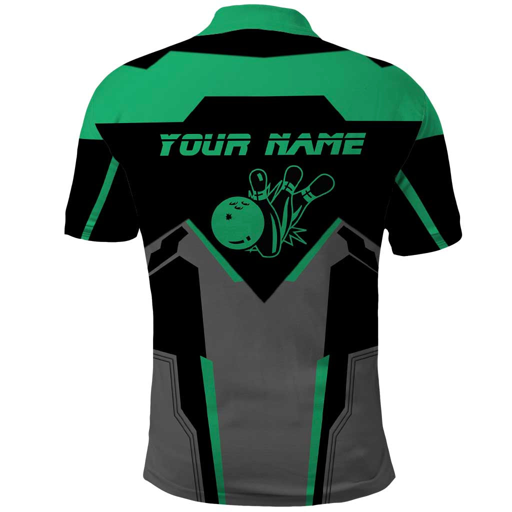 Personalized Bowling Heartbeat Team Polo Shirt For Bowlers Green and Gray TS04