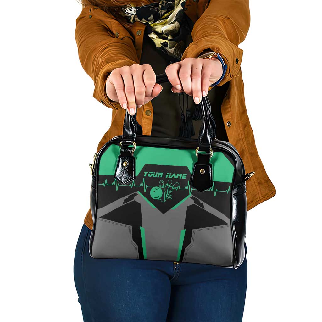 Personalized Bowling Heartbeat Team Shoulder Handbag For Bowlers Green and Gray TS04