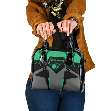 Personalized Bowling Heartbeat Team Shoulder Handbag For Bowlers Green and Gray TS04