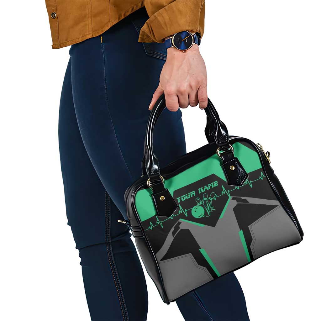Personalized Bowling Heartbeat Team Shoulder Handbag For Bowlers Green and Gray TS04