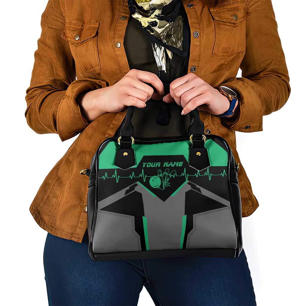 Personalized Bowling Heartbeat Team Shoulder Handbag For Bowlers Green and Gray TS04