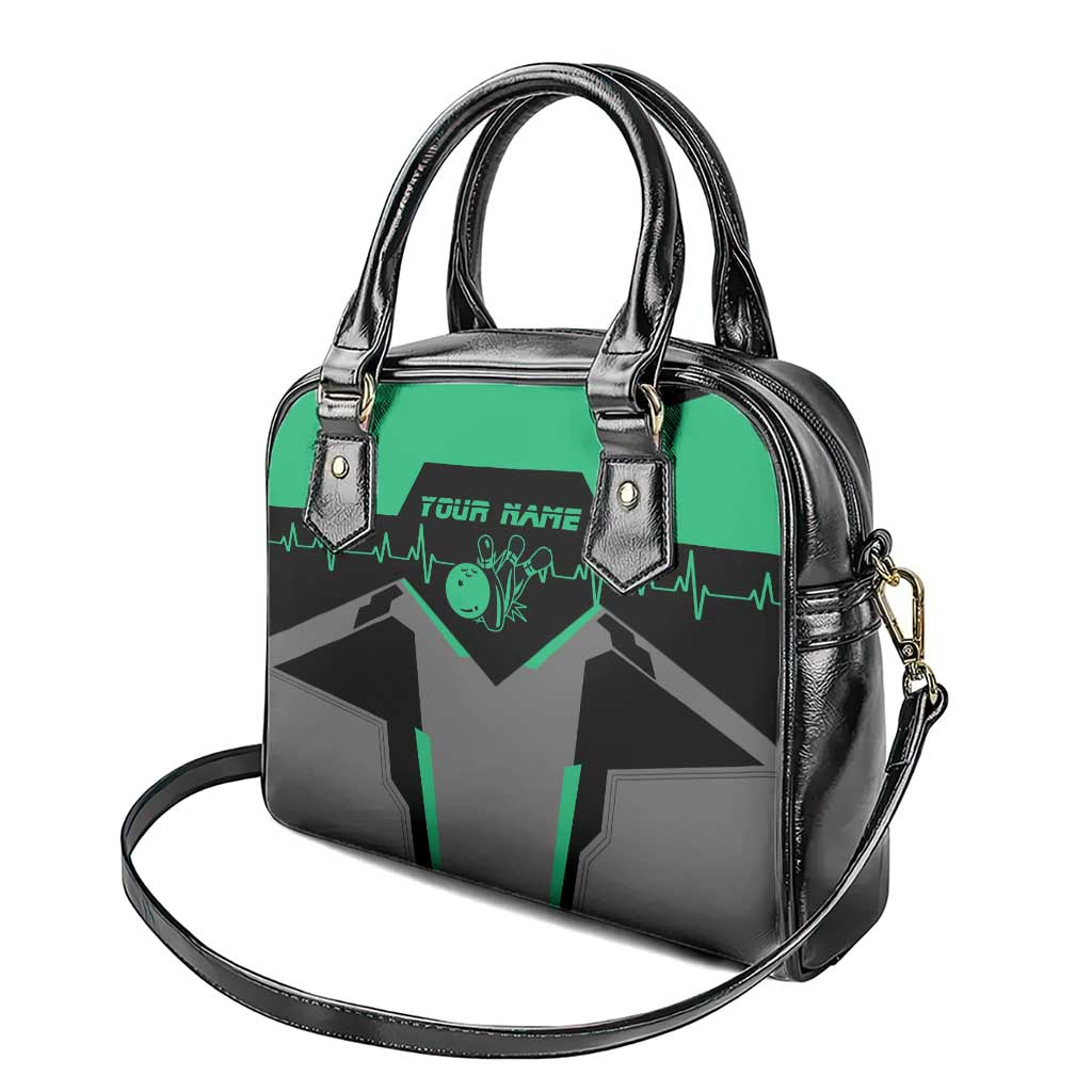 Personalized Bowling Heartbeat Team Shoulder Handbag For Bowlers Green and Gray TS04