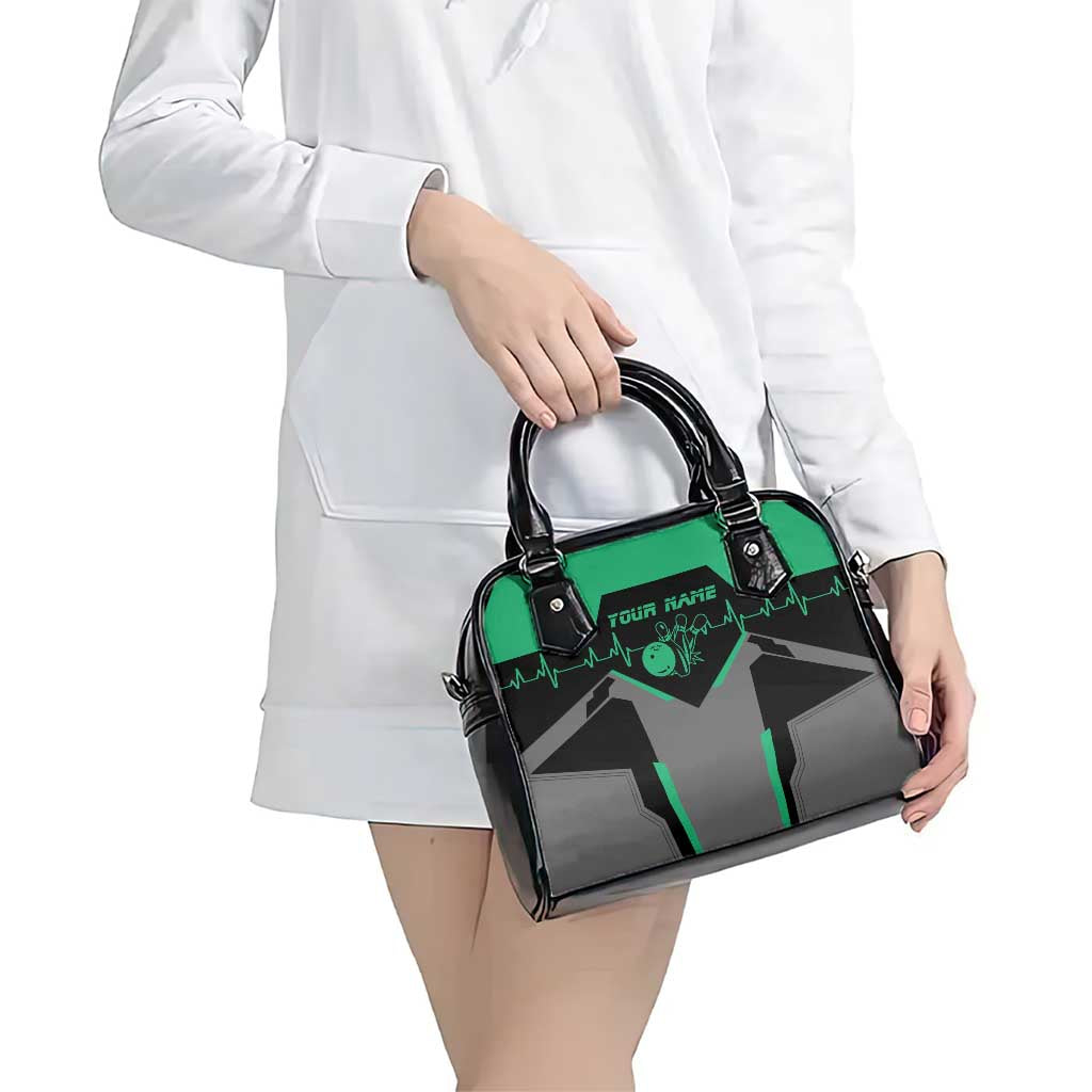 Personalized Bowling Heartbeat Team Shoulder Handbag For Bowlers Green and Gray TS04