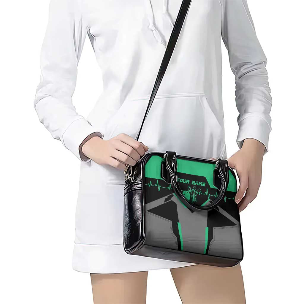 Personalized Bowling Heartbeat Team Shoulder Handbag For Bowlers Green and Gray TS04