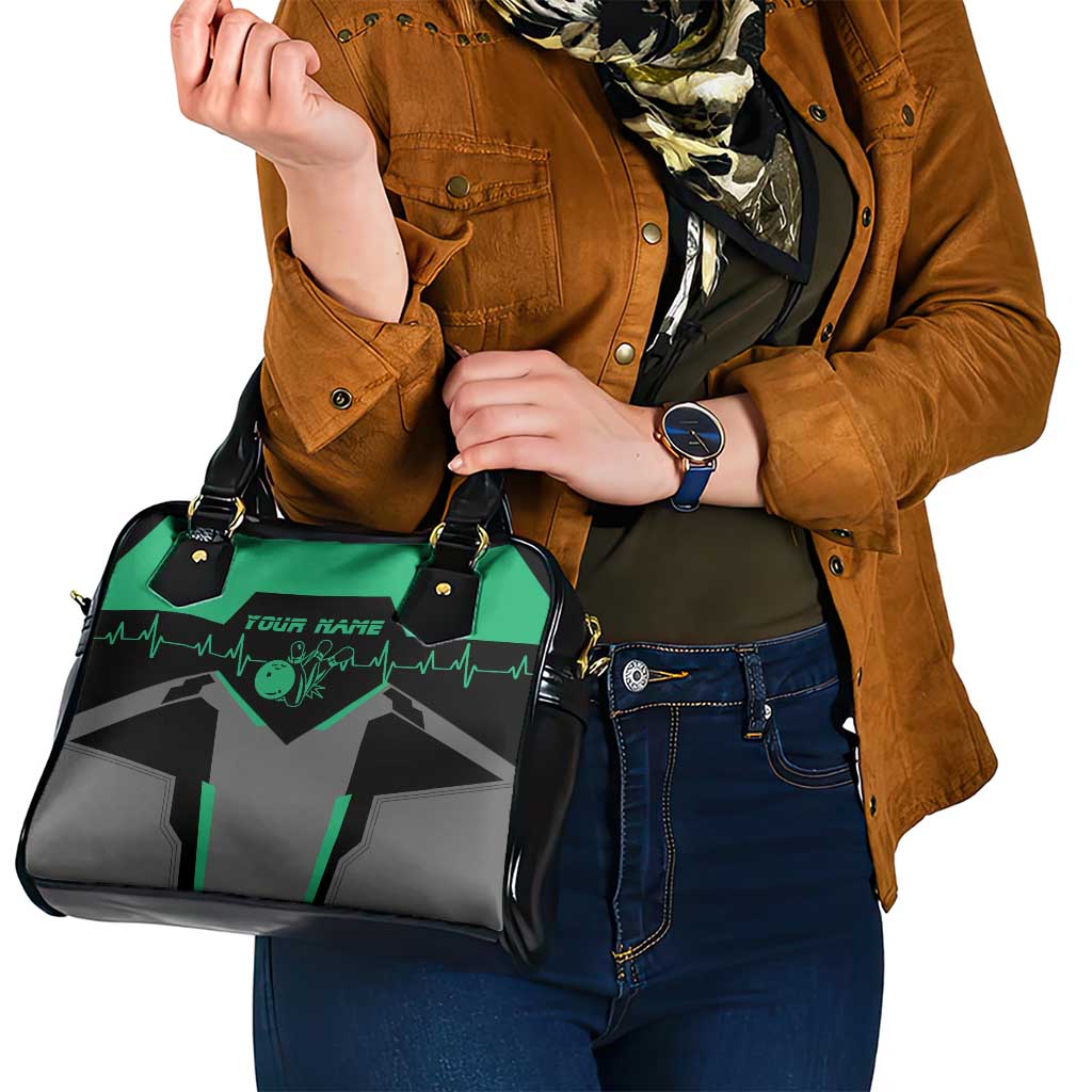 Personalized Bowling Heartbeat Team Shoulder Handbag For Bowlers Green and Gray TS04