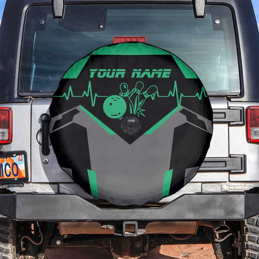 Personalized Bowling Heartbeat Team Spare Tire Cover For Bowlers Green and Gray TS04