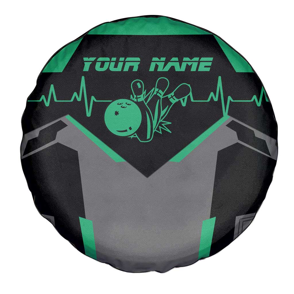 Personalized Bowling Heartbeat Team Spare Tire Cover For Bowlers Green and Gray TS04