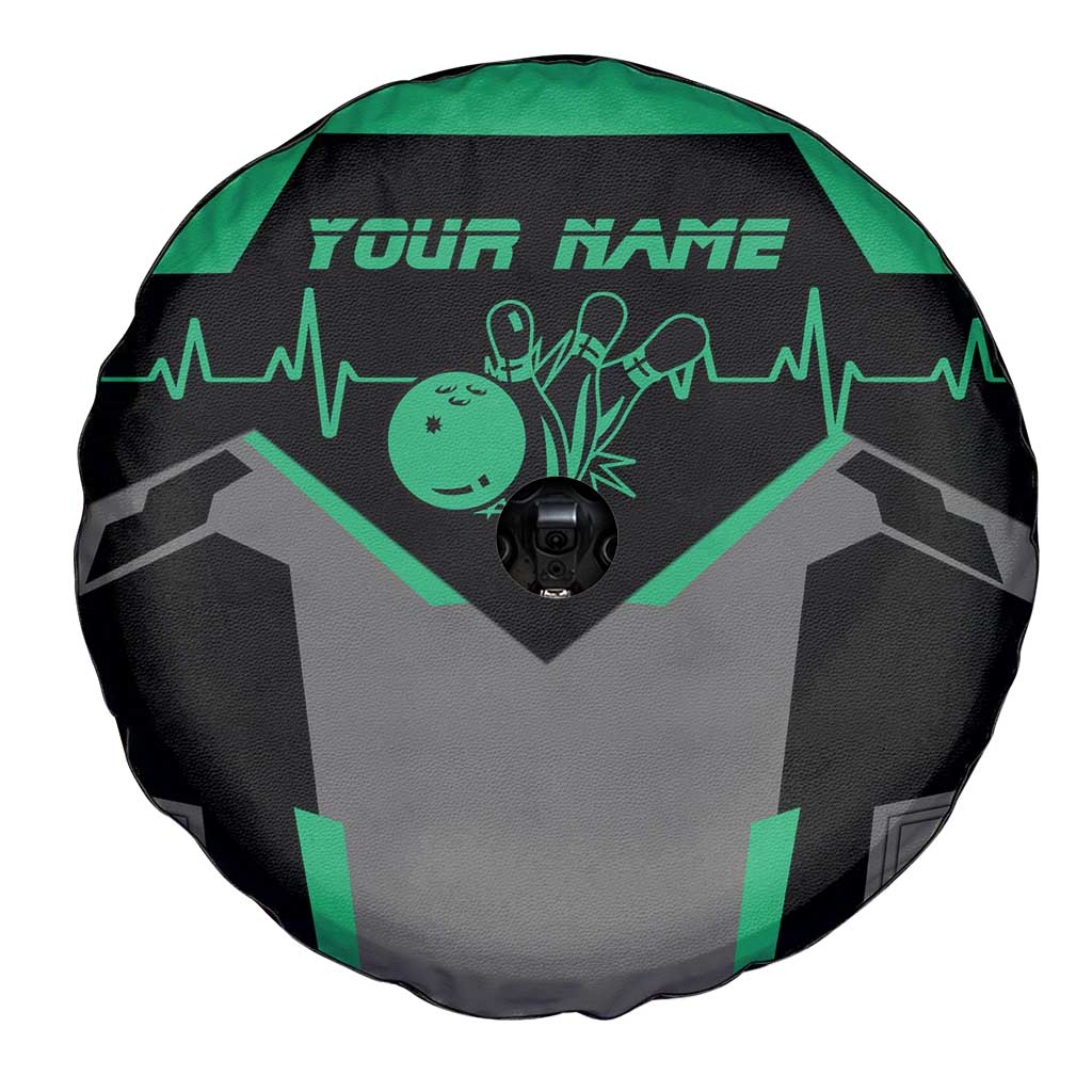 Personalized Bowling Heartbeat Team Spare Tire Cover For Bowlers Green and Gray TS04