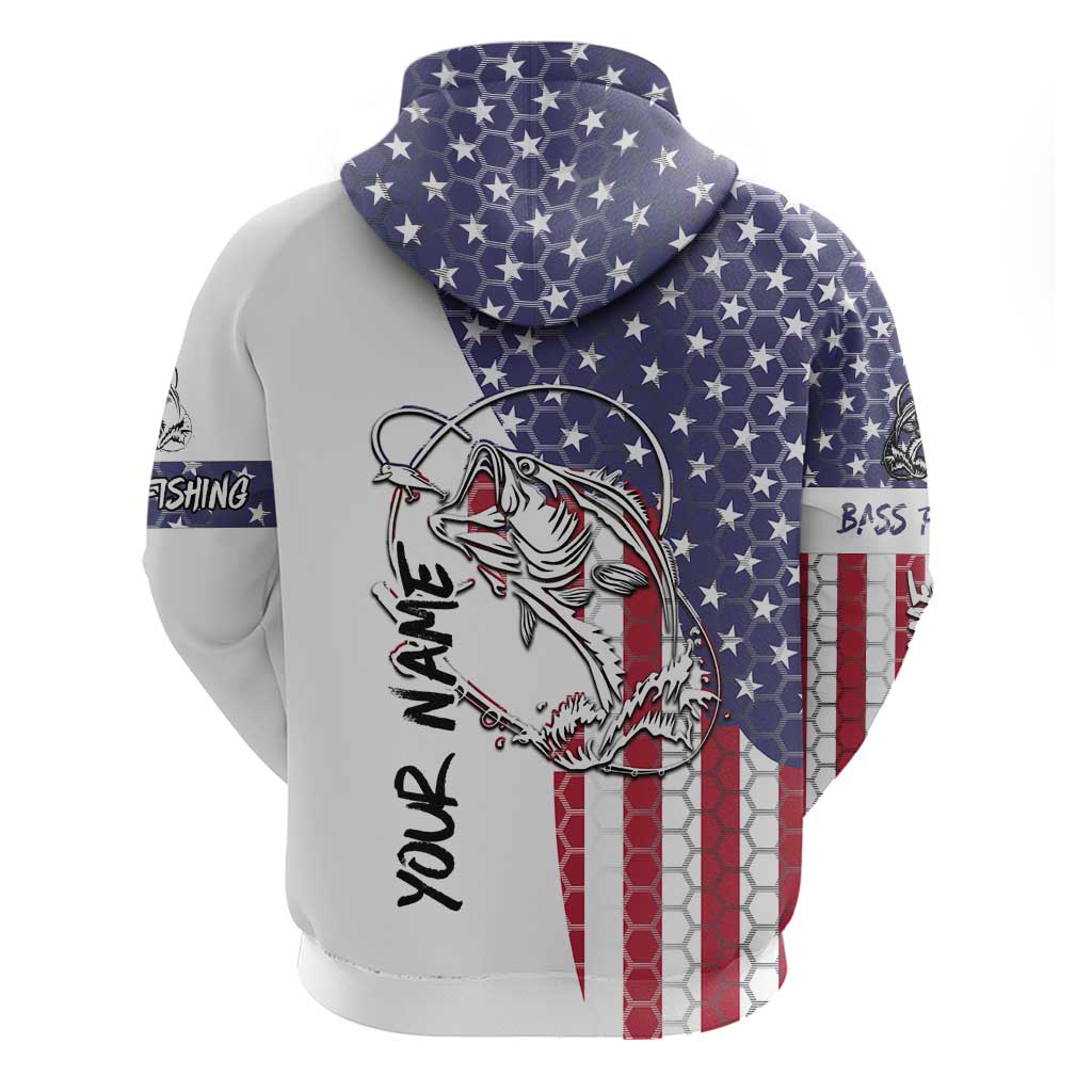 American Flag Bass Fishing Hoodie Fishing Rod and Patriotic Red White and Blue Theme TS04