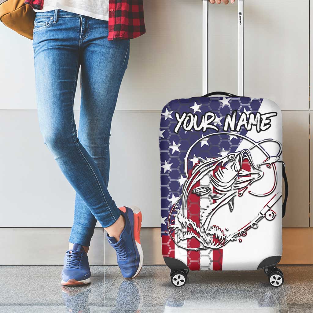 American Flag Bass Fishing Luggage Cover Fishing Rod and Patriotic Red White and Blue Theme TS04