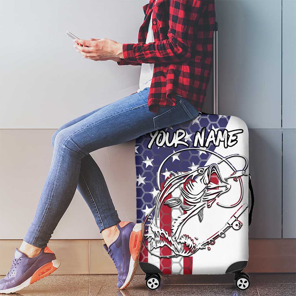 American Flag Bass Fishing Luggage Cover Fishing Rod and Patriotic Red White and Blue Theme TS04