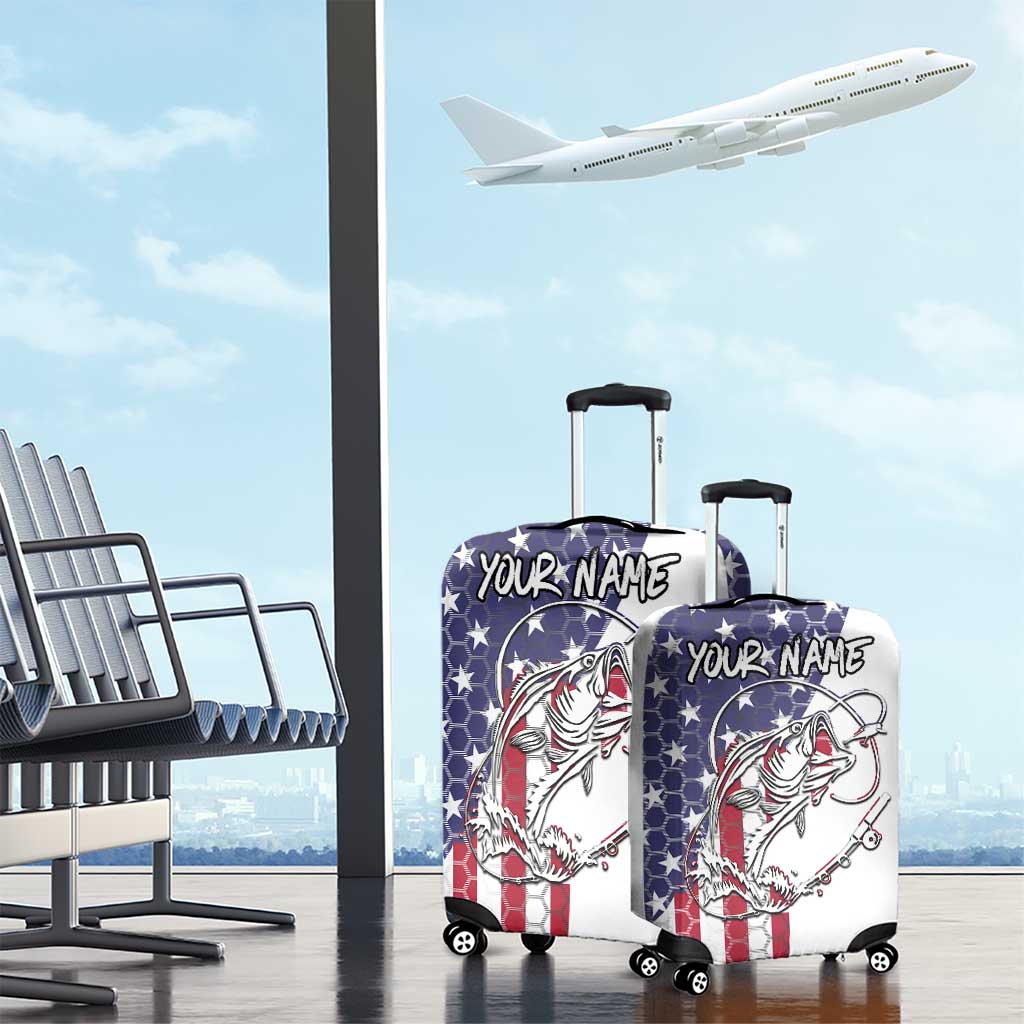 American Flag Bass Fishing Luggage Cover Fishing Rod and Patriotic Red White and Blue Theme TS04