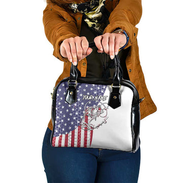 American Flag Bass Fishing Shoulder Handbag Fishing Rod and Patriotic Red White and Blue Theme TS04