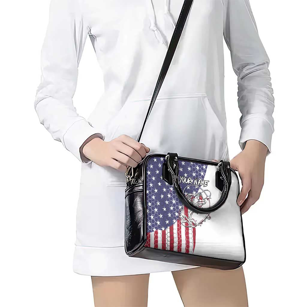 American Flag Bass Fishing Shoulder Handbag Fishing Rod and Patriotic Red White and Blue Theme TS04