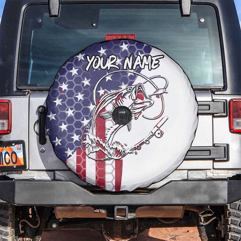 American Flag Bass Fishing Spare Tire Cover Fishing Rod and Patriotic Red White and Blue Theme TS04
