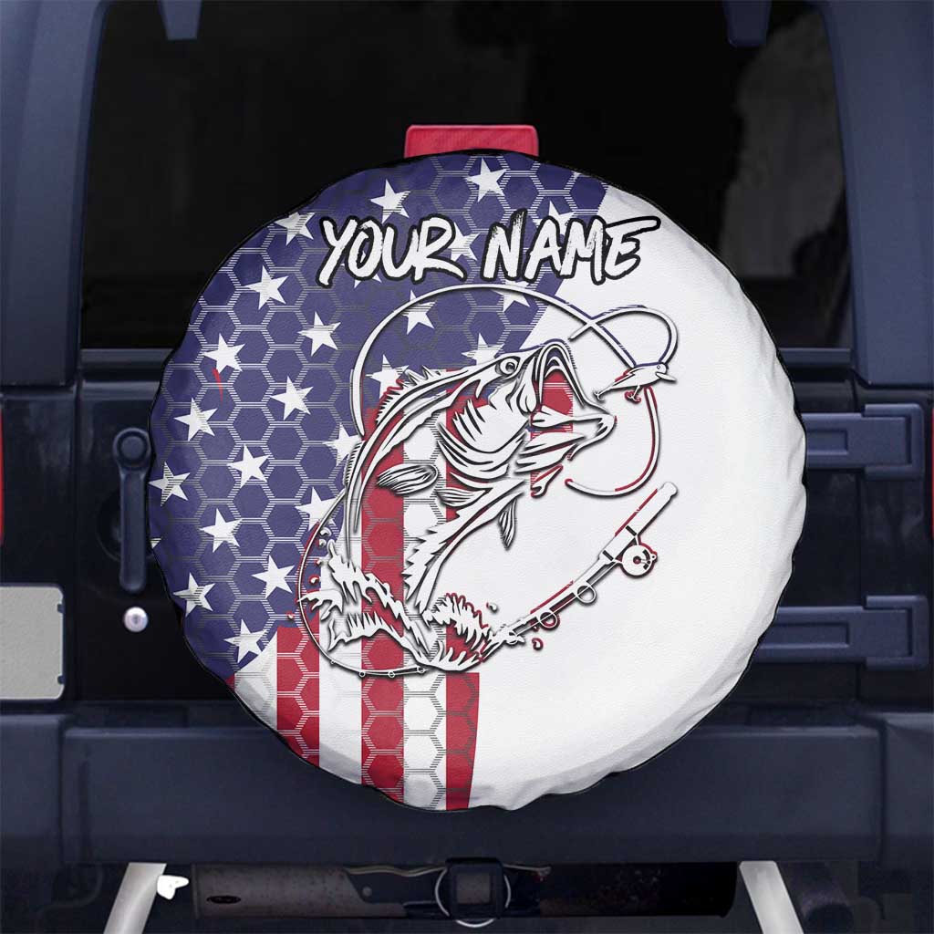 American Flag Bass Fishing Spare Tire Cover Fishing Rod and Patriotic Red White and Blue Theme TS04