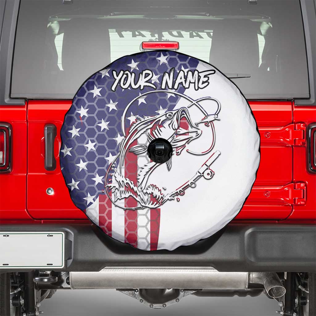 American Flag Bass Fishing Spare Tire Cover Fishing Rod and Patriotic Red White and Blue Theme TS04