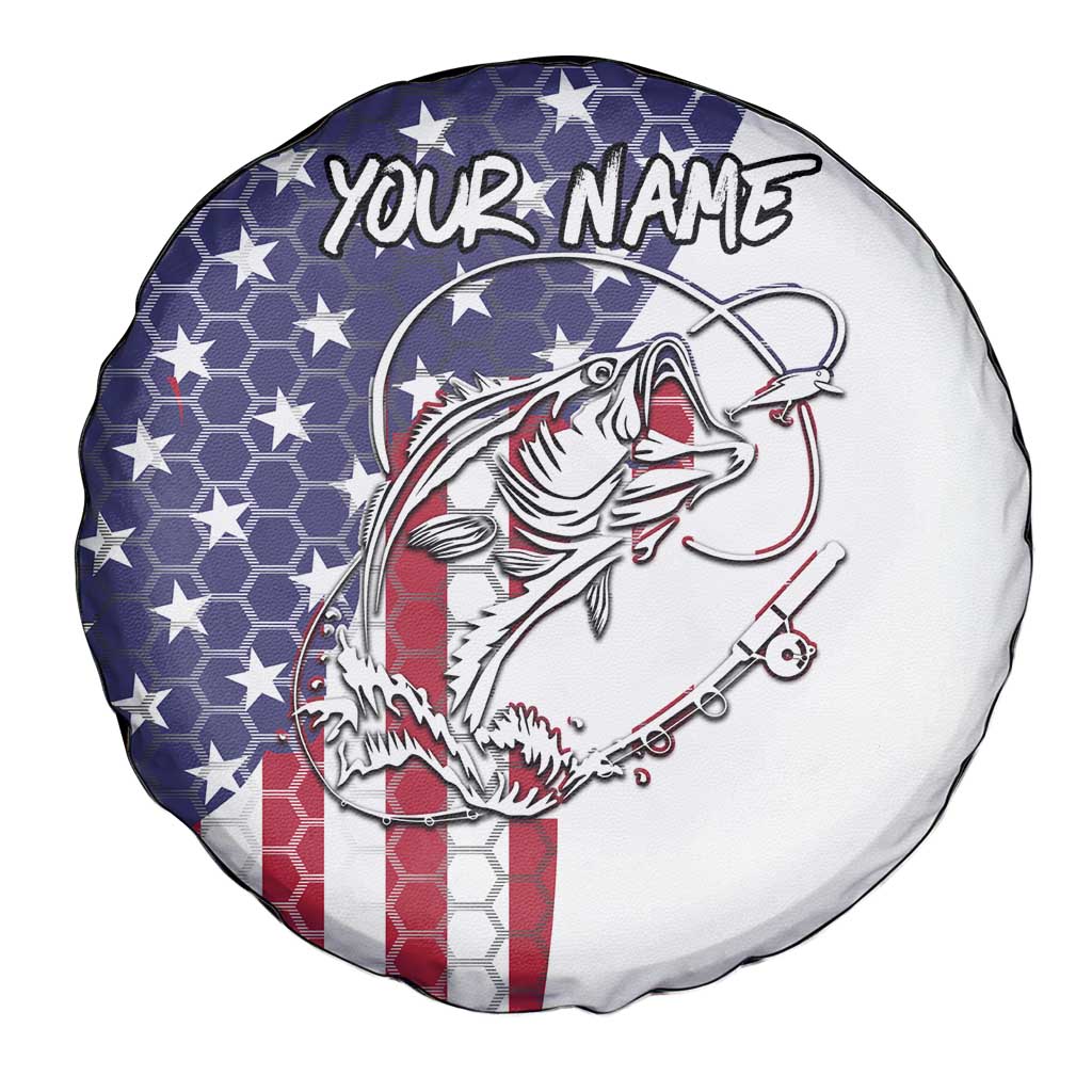 American Flag Bass Fishing Spare Tire Cover Fishing Rod and Patriotic Red White and Blue Theme TS04