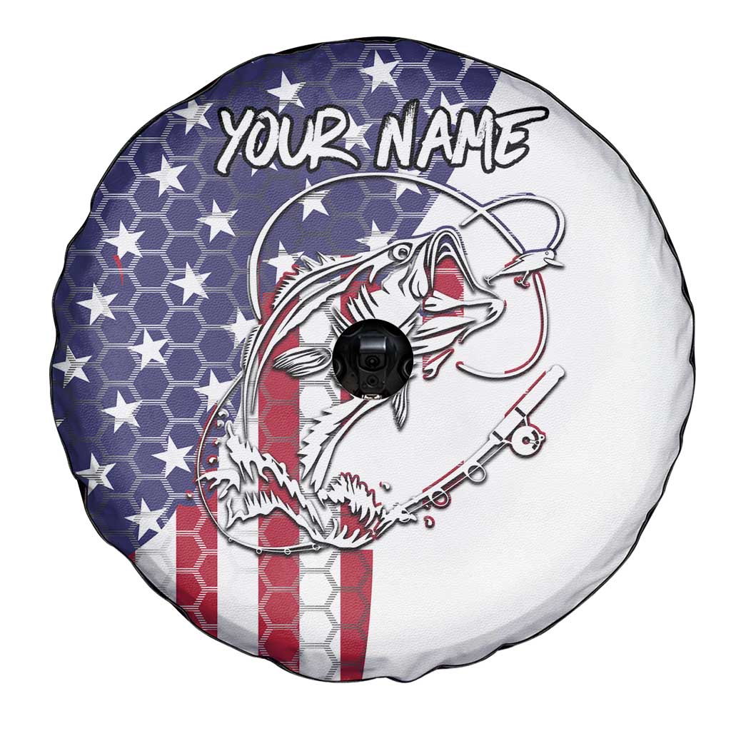 American Flag Bass Fishing Spare Tire Cover Fishing Rod and Patriotic Red White and Blue Theme TS04