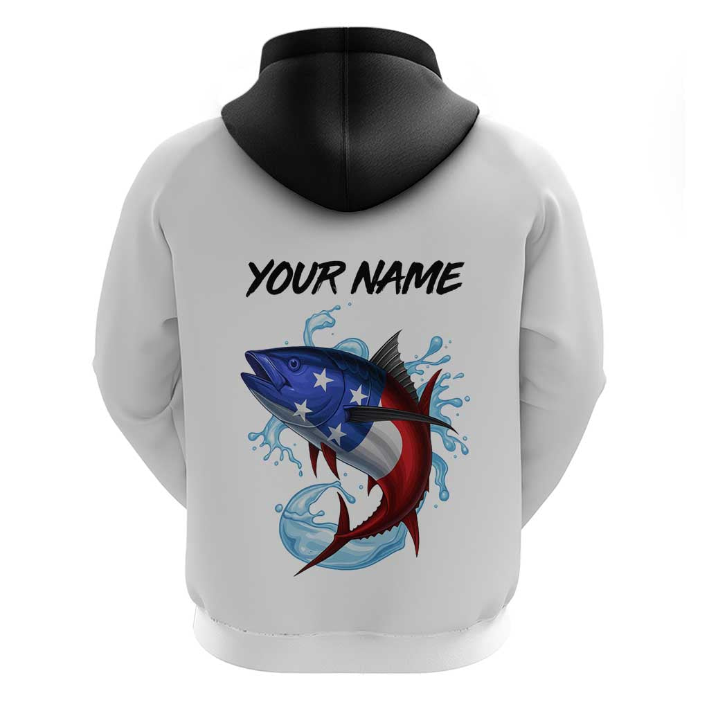 American Flag Tuna Fish Hoodie Custom Splashing Water on White and Black Contrast TS04