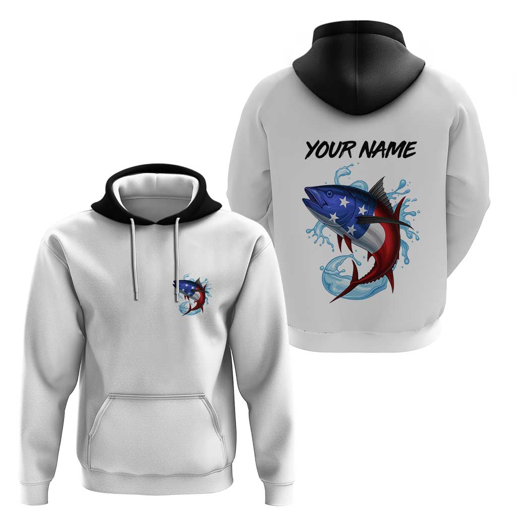 American Flag Tuna Fish Hoodie Custom Splashing Water on White and Black Contrast TS04