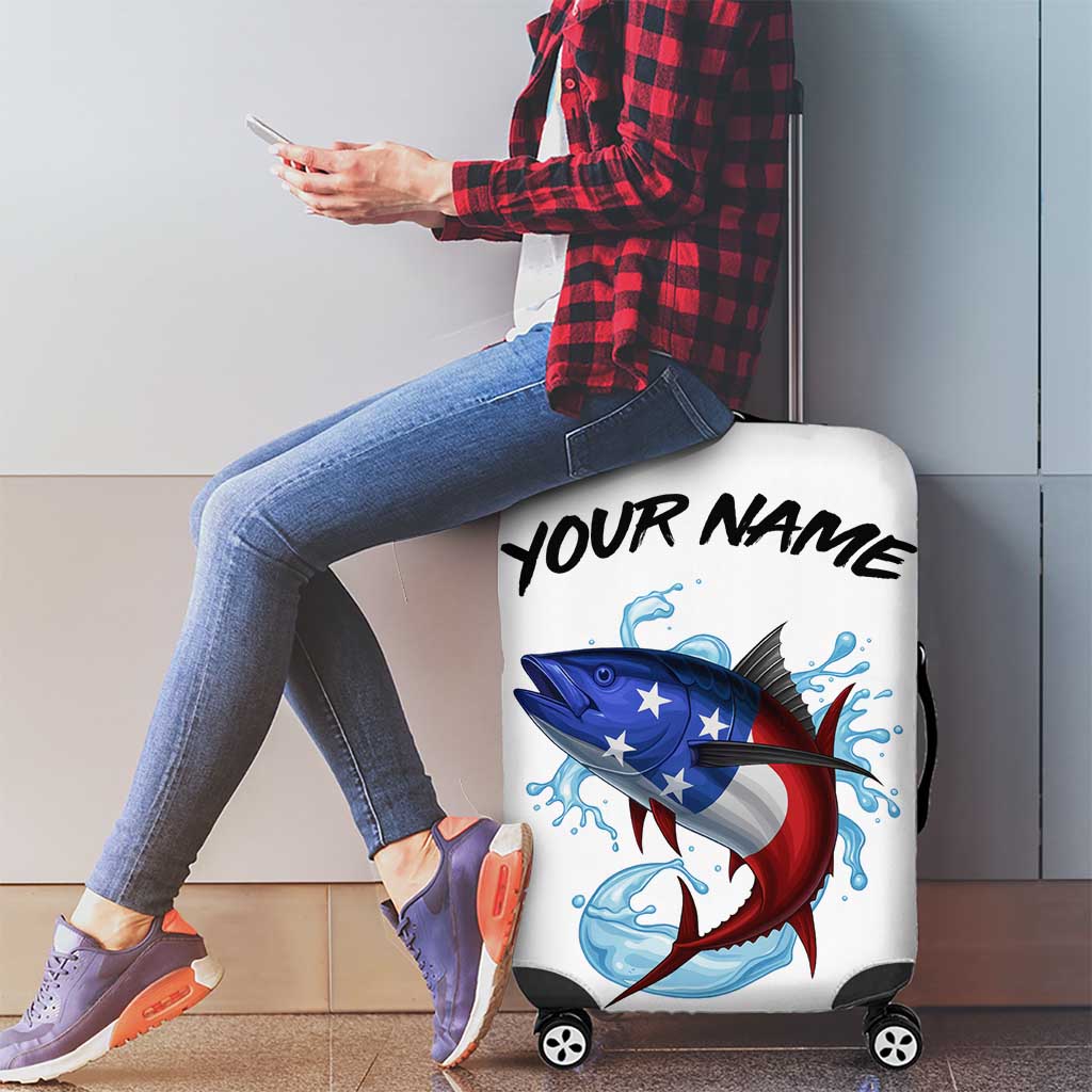 American Flag Tuna Fish Luggage Cover Custom Splashing Water on White and Black Contrast TS04