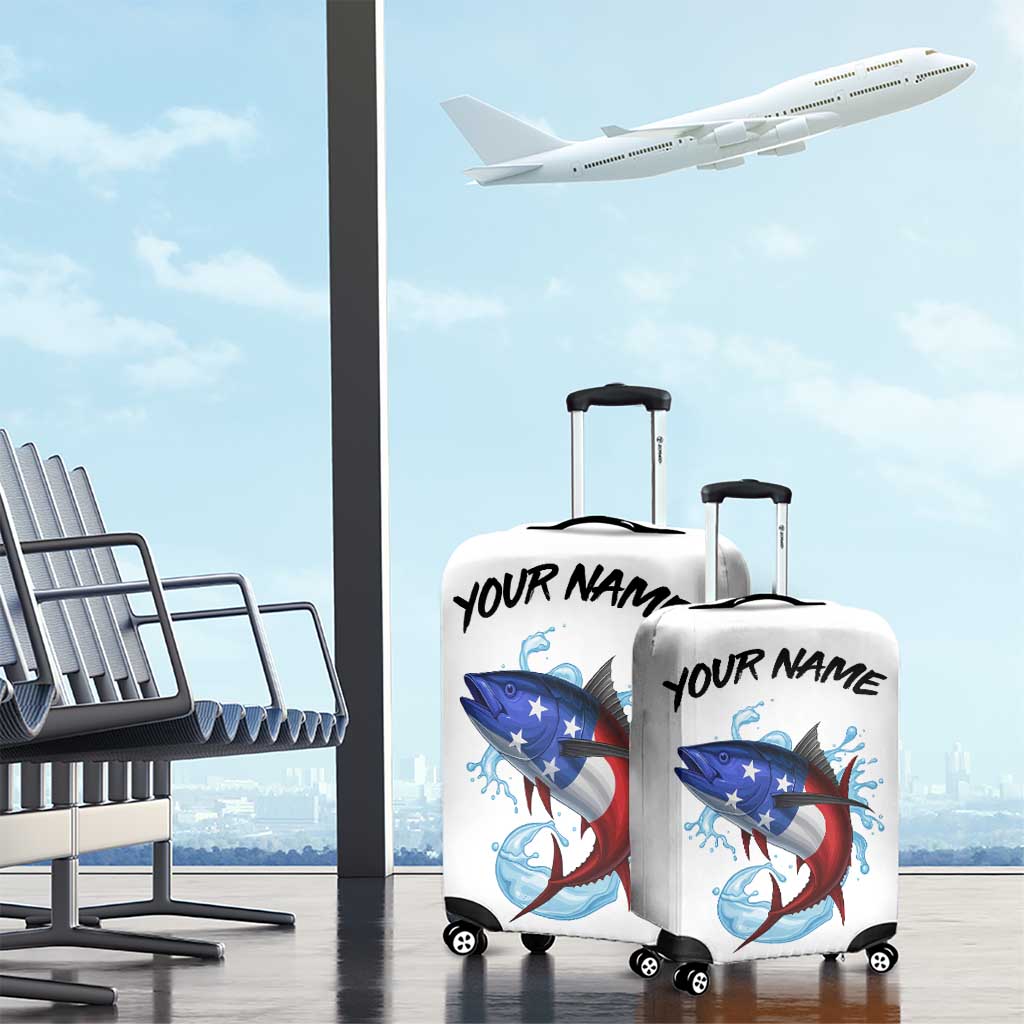 American Flag Tuna Fish Luggage Cover Custom Splashing Water on White and Black Contrast TS04