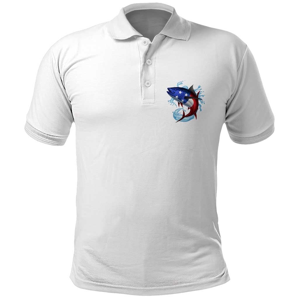 American Flag Tuna Fish Polo Shirt Custom Splashing Water on White and Black Contrast TS04