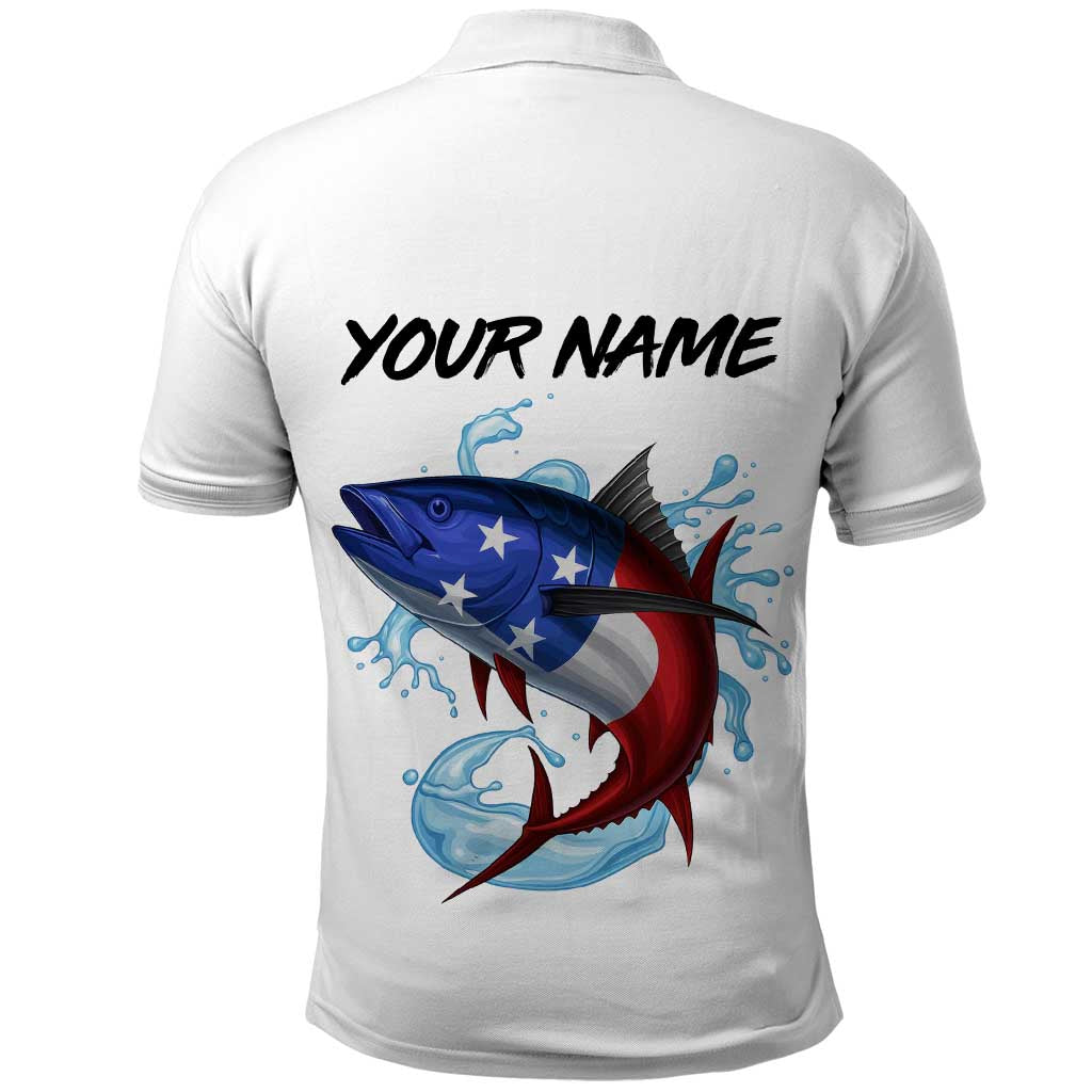 American Flag Tuna Fish Polo Shirt Custom Splashing Water on White and Black Contrast TS04