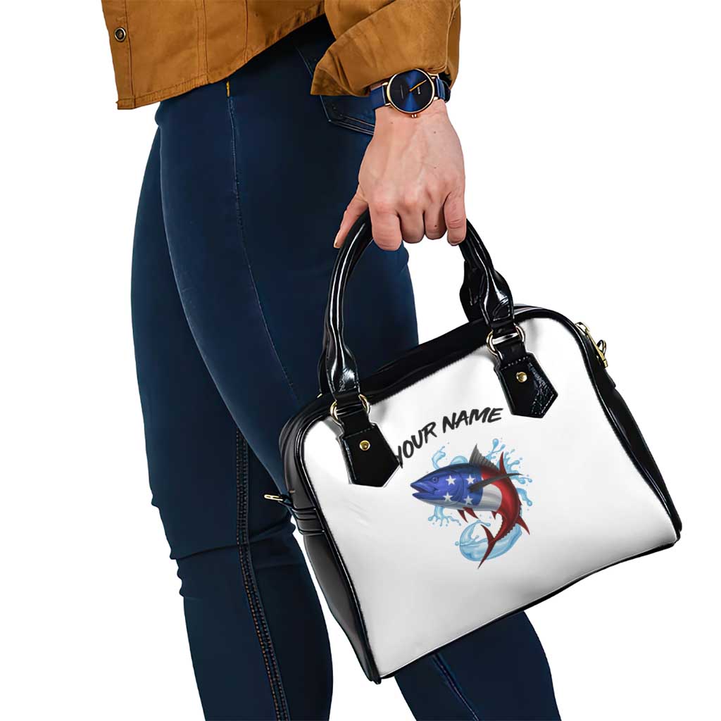 American Flag Tuna Fish Shoulder Handbag Custom Splashing Water on White and Black Contrast TS04