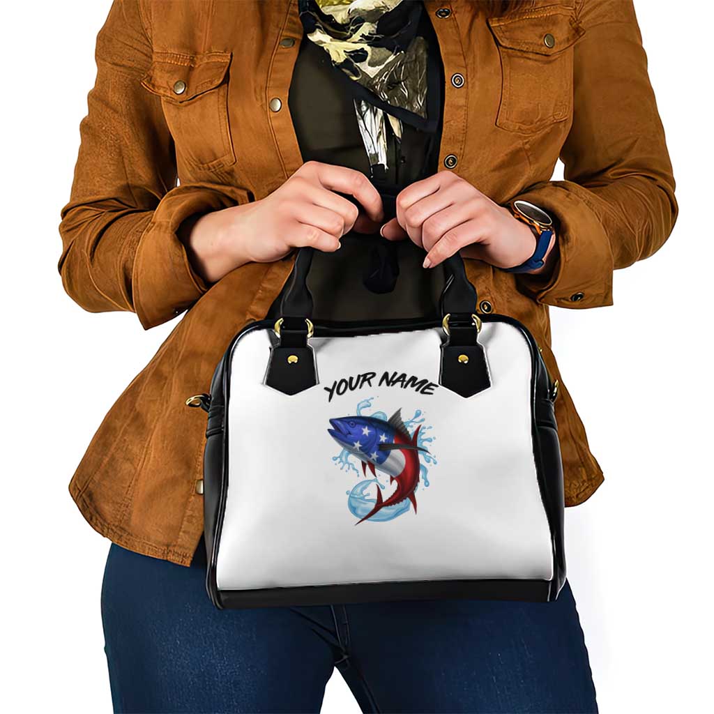 American Flag Tuna Fish Shoulder Handbag Custom Splashing Water on White and Black Contrast TS04