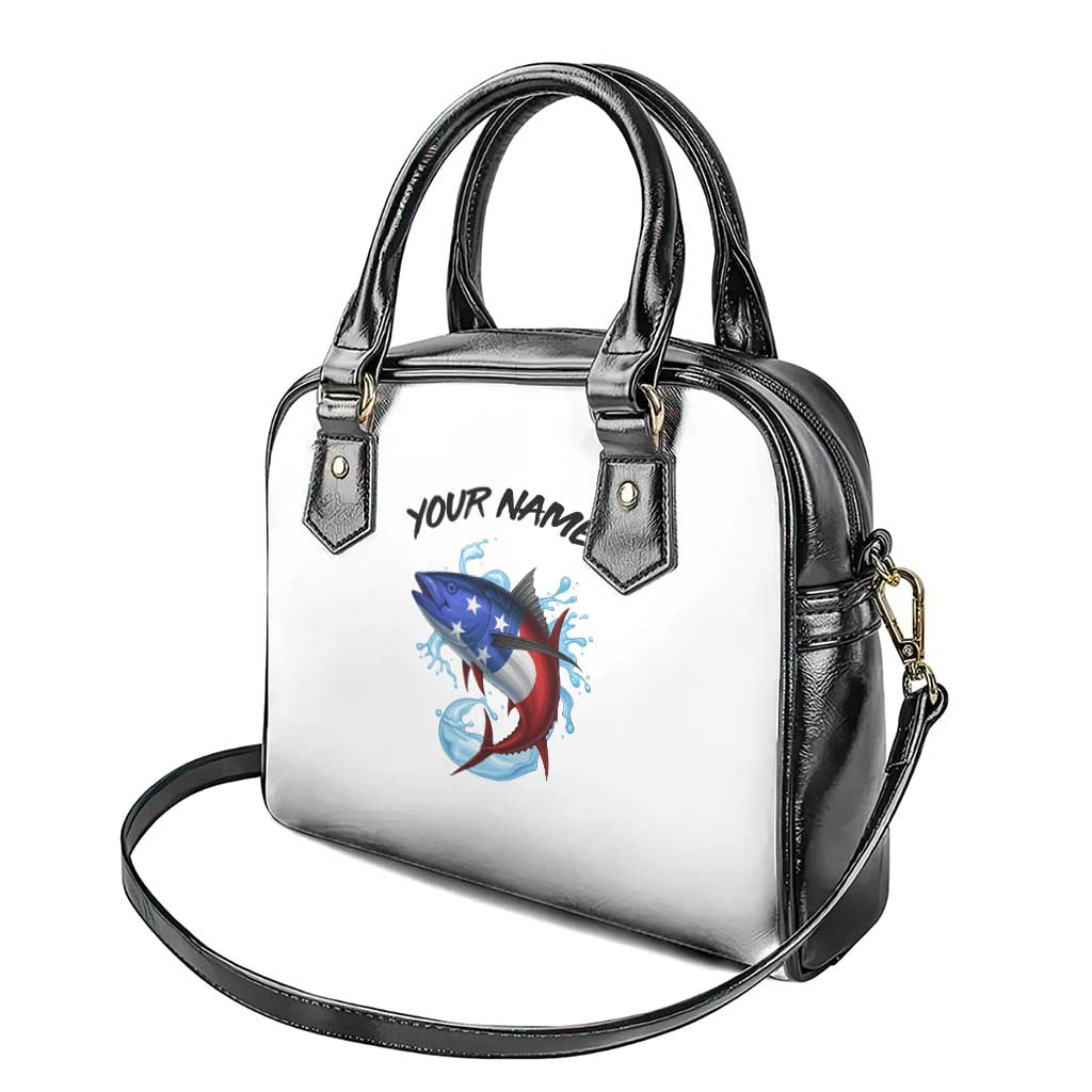 American Flag Tuna Fish Shoulder Handbag Custom Splashing Water on White and Black Contrast TS04
