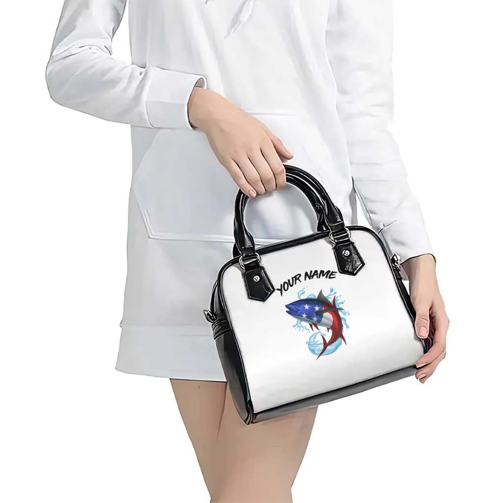 American Flag Tuna Fish Shoulder Handbag Custom Splashing Water on White and Black Contrast TS04